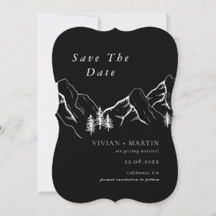 Berge Pine Tree Schwarzes Foto Save the Date Einladung