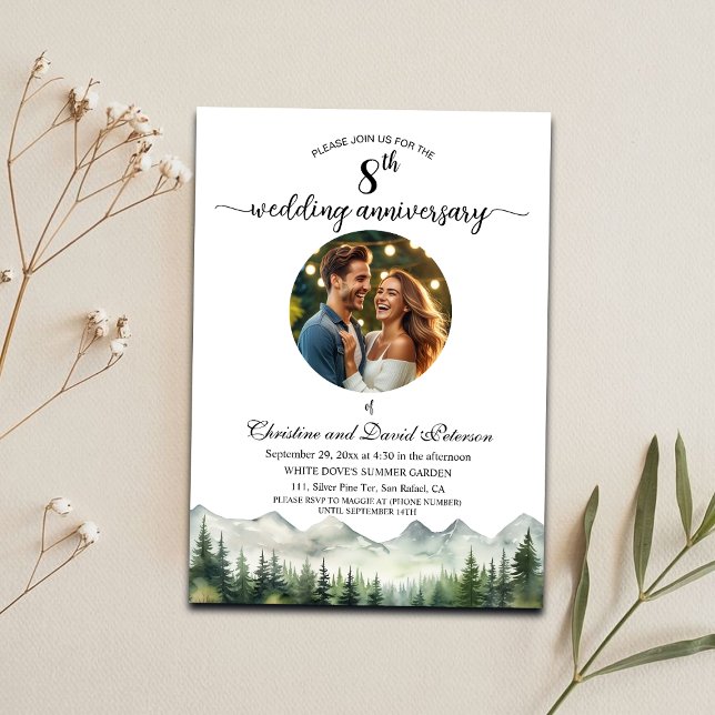 Berge Pinienbäume 8. Hochzeitstag Foto Einladung (Von Creator hochgeladen)