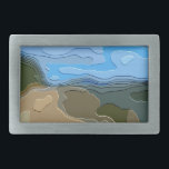 BERGE RECHTECKIGE GÜRTELSCHNALLE<br><div class="desc">Ein helles, farbenprächtiges abstraktes Design mit Blick auf die Berge, mit blauem Himmel, Felsen und Bäumen.</div>