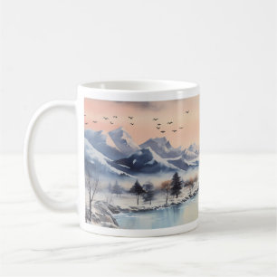 Berge, Sonne, Fluss im Winter Kaffeetasse