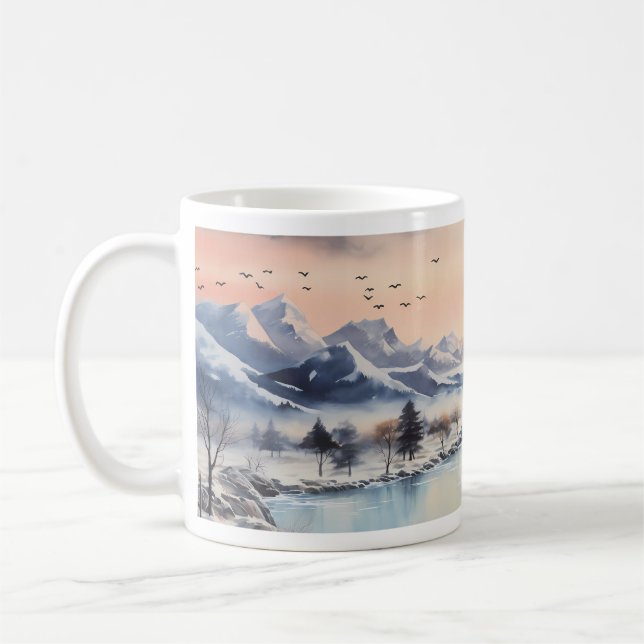 Berge, Sonne, Fluss im Winter Kaffeetasse (Links)