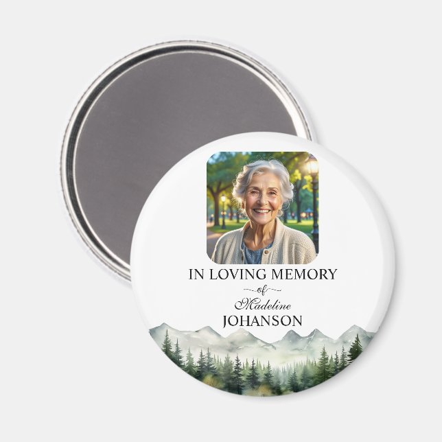 Berge und Bäume Lebensfeier Andenken Magnet (Vorderseite/Rückseite)