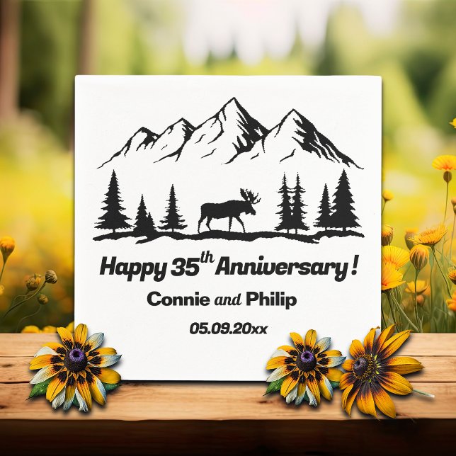 Berge und Elche 35. Hochzeitstag Serviette (Von Creator hochgeladen)