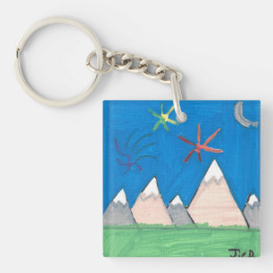 Berge und Feuerwerk-Schlüsselanhänger Schlüsselanhänger