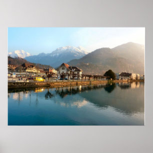 Berge und Fluss der Schweiz Interlaken Poster
