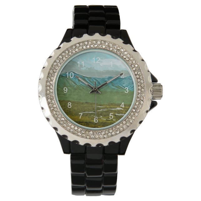 Berge und Flüsse Denalis Abstrakt Armbanduhr (Vorderseite)