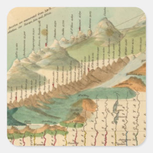 Berge und Flüsse Karte Quadratischer Aufkleber