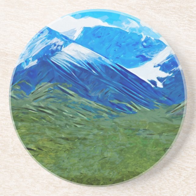 Berge und Himmel von Denali Alaska abstrakt Sandstein Untersetzer (Vorne)