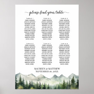 Berge und Kiefern 6 Tische Hochzeitssitzplan Poster