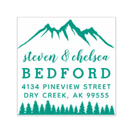 Berge und Kiefern Verheiratete Rücksendeadresse Permastempel