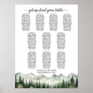 Berge und Pinien 10 Tische Hochzeitssitze Poster