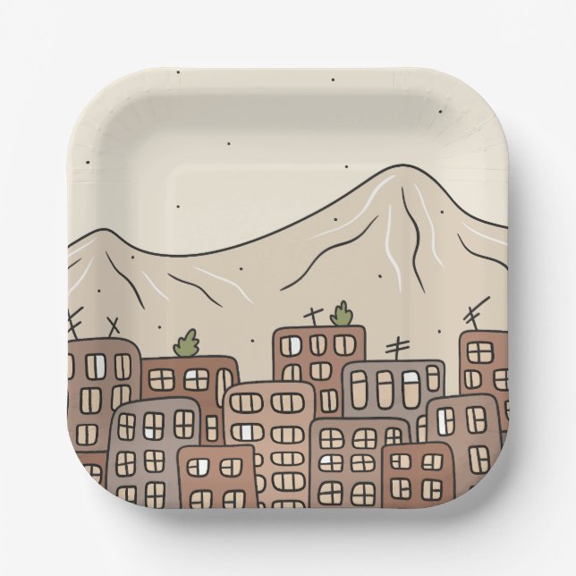 Berge und Stadt Pappteller (Vorderseite)