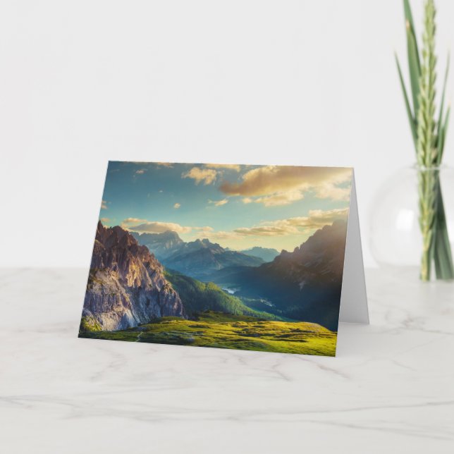 Berge und Tal am Sonnenuntergang Karte (Vorderseite)