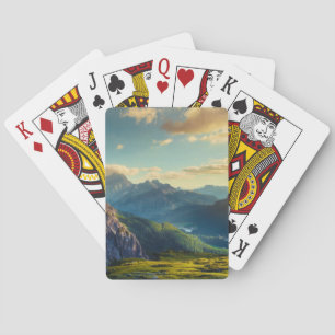 Berge und Tal am Sonnenuntergang Spielkarten