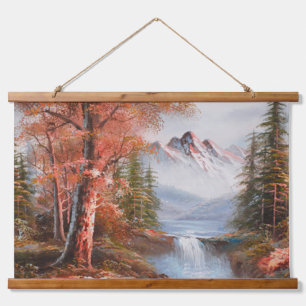 Berge und Wasser fallen Herbstlandschaft Wandteppich Mit Holzrahmen