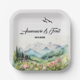 Berge und Wildblume Pappteller