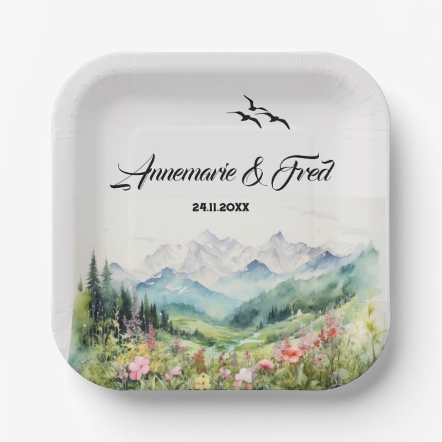 Berge und Wildblume Pappteller (Vorderseite)