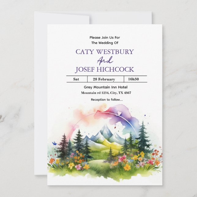 Berge und Wildblumen Landschaft Hochzeit Invita Einladung (Vorderseite)