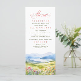 Berge und Wildblumen Landschaft Hochzeit Menükarte