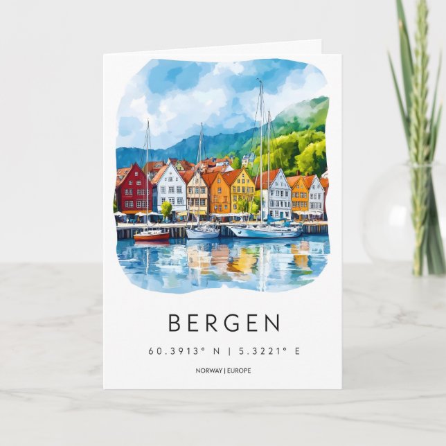 Bergen Aquarell 2 Karte (Vorderseite)