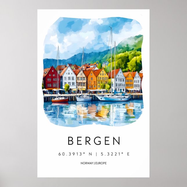 Bergen Aquarell 2 Poster (Vorne)