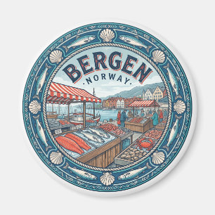 Bergen Fischmarkt Hafenstände Norwegen Reise Magnet