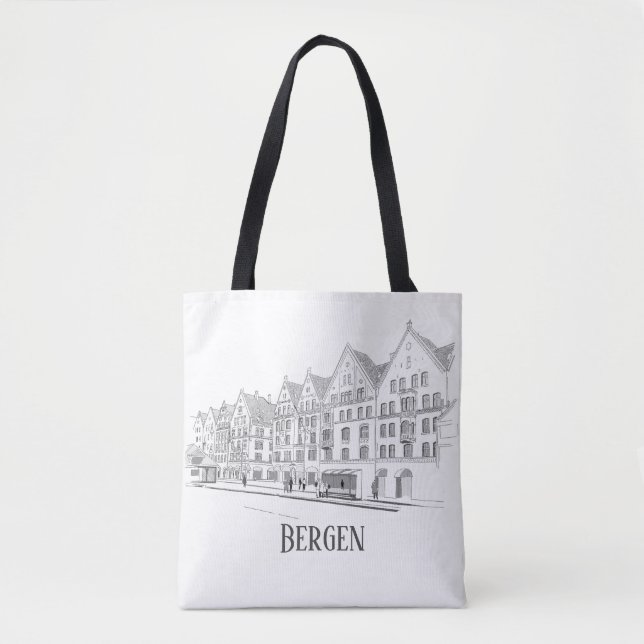 Bergen Norwegen Beautiful Streetscape Line Zeichne Tasche (Vorderseite)