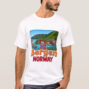 Bergen Norwegen Hübsche Skyline Flagge Stolz T-Shirt