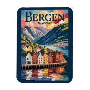 Bergen Norwegen Illustration Reise Kunst Vintage Magnet