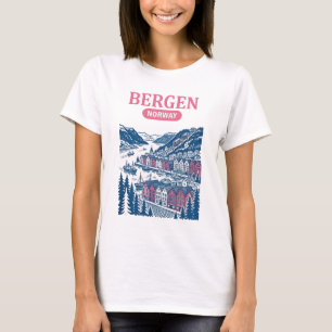 Bergen Norwegen Niedliches Pastell Stadtansicht Kü T-Shirt