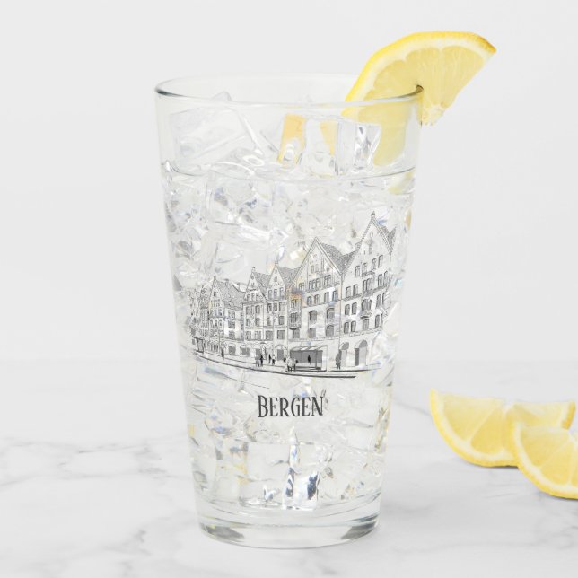 Bergen Norwegen Streetscape Beautiful Line Zeichne Glas (Rückseite Ice)