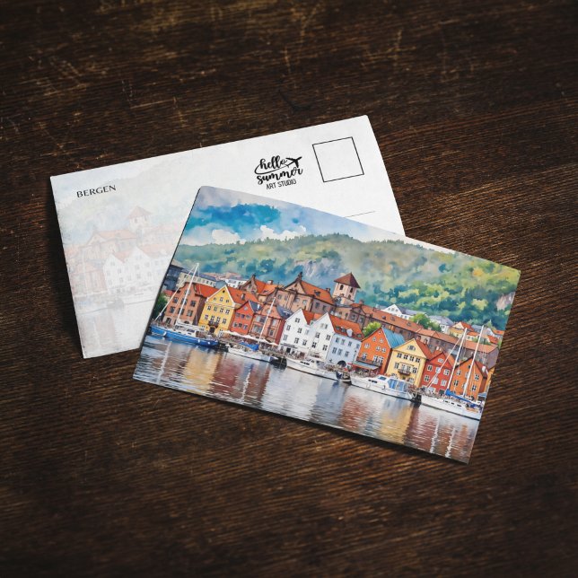 Bergen Norwegen Watercolor Postcard Einladung (Von Creator hochgeladen)