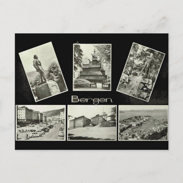 Bergen, Vintage Multiview Postkarte (Vorderseite)