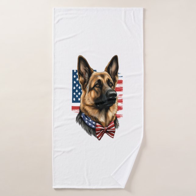 Berger allemand avec drapeau américain (Serviette de bain)