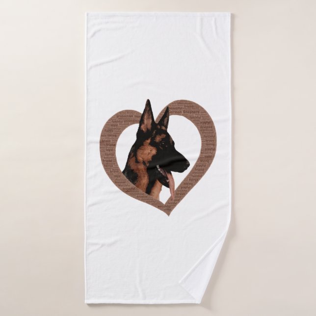 Berger allemand avec le coeur en forme de mot art (Serviette de bain)