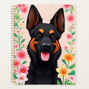 Berger allemand entouré de fleurs vibrantes