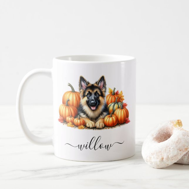 Berger allemand - Mug d'automne avec nom personnal (Avec donut)