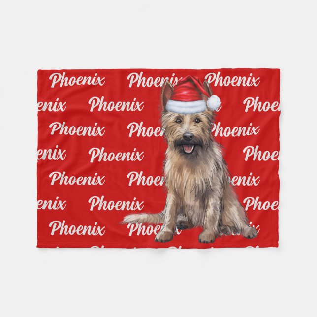 Berger Picard auf Red mit Name Christmas Dog Fleecedecke (Vorderseite (Horizontal))
