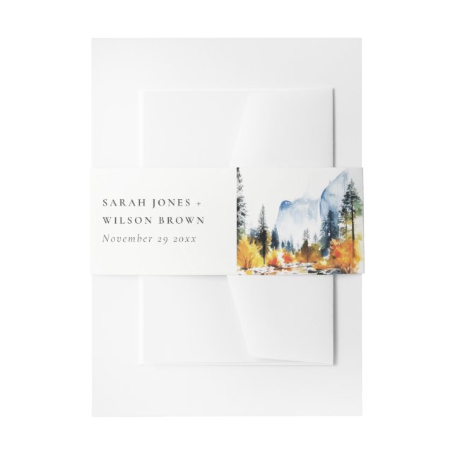 Bergfluss Herbst Winterlandschaft Hochzeit Einladungsbanderole (Vorderseite Beispiel)