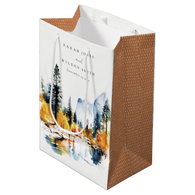Bergfluss Herbst Winterlandschaft Hochzeit Mittlere Geschenktüte (Vorderseite Schrägansicht)