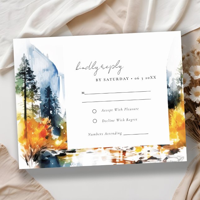 Bergfluss Herbst Winterlandschaft Hochzeit RSVP Karte (Von Creator hochgeladen)