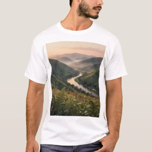 Bergfluss-Landschaft Kunst Druck T-Shirt Tee