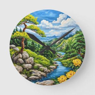 Bergflussstromlandschaft Runde Wanduhr