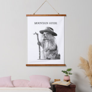 Bergführer - Whimsical Murmeltier-Design Wandteppich Mit Holzrahmen