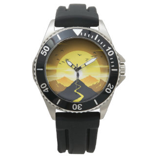 Berggipfel-Silhouette mit einem windenden Sockel Armbanduhr