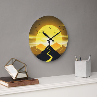 Berggipfel-Silhouette mit einem windenden Sockel Große Wanduhr