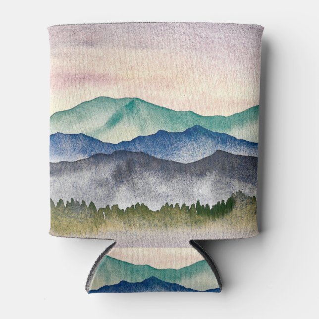 Bergglühen Wasserfarbe Berge Landschaft Dosenkühler (Vorderseite)