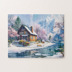 Berghütte im Frühling mit Blüten