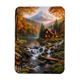 Berghütte im herbstlichen Glanz, friedliche Natur Magnet