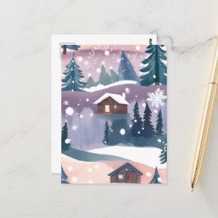 Berghütte im Schnee Aquarell Postkarte